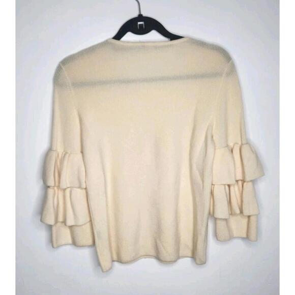 J. McLAUGHLIN Natural Italian Merino Wool Ribbed Ruffle Sleeve Sweater Womens S - Picture 5 of 7